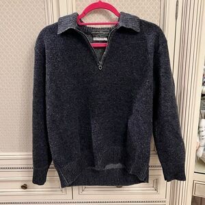 Salvatore Ferragamo blue gray wool cashmere half zip sweater